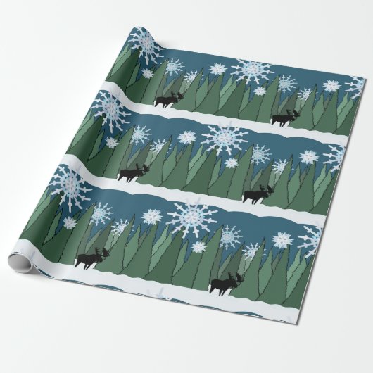 Elche in Schneeflockenwaldwrapping Paper Geschenkpapier (Ungerollt)
