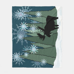 Elche in stille Schneenacht Fleecedecke