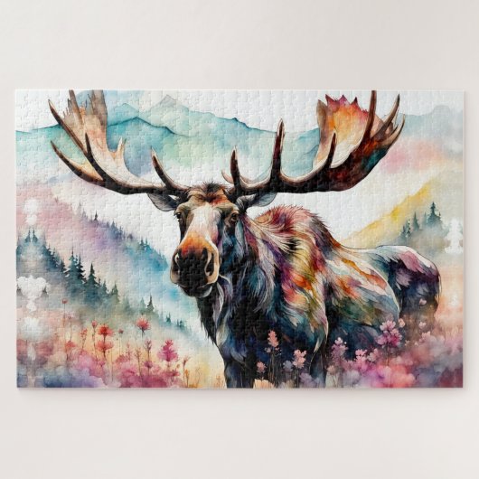 Elche in Wildblumen Aquarell Puzzle (Horizontal)