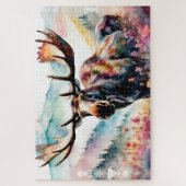 Elche in Wildblumen Aquarell Puzzle (Vertikal)