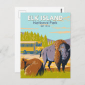 Elche Island National Park Canada Bison Vintag Postkarte (Vorne/Hinten)