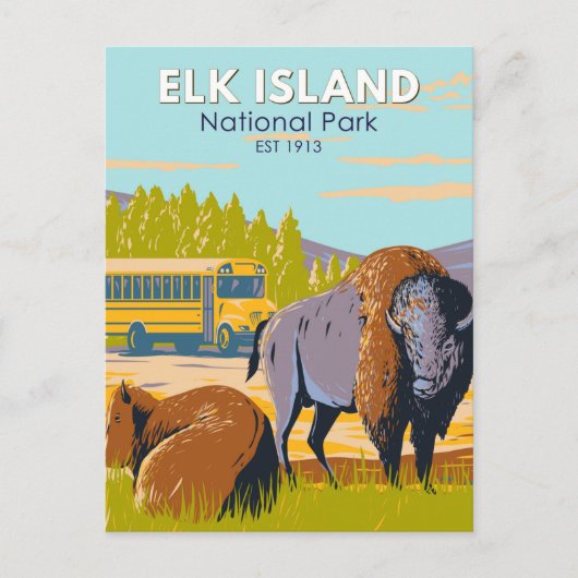 Elche Island National Park Canada Bison Vintag Postkarte (Vorderseite)