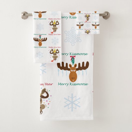 Elche Kopf_Merry Kiss Moose_Happy Gnu Jahr! Badhandtuch Set (Insitu)