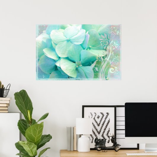 Elche, Minze, Aqua Hydrangea Poster (Heimbüro)