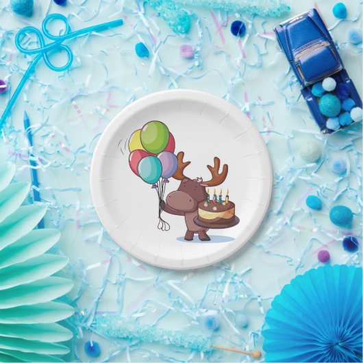 Elche mit Ballon und Kuchen Pappteller (Party)