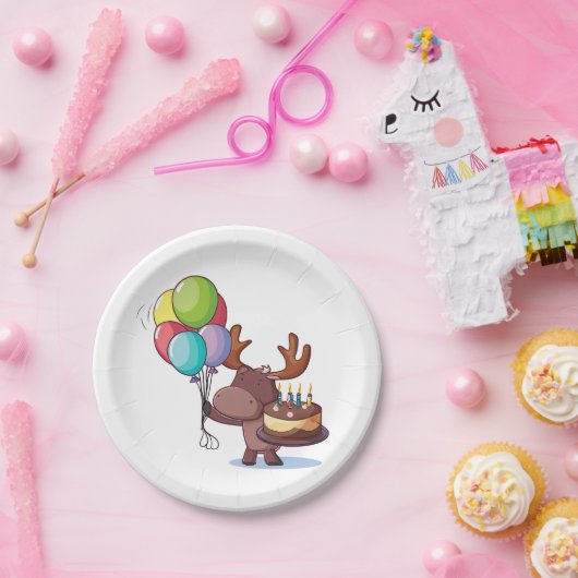 Elche mit Ballon und Kuchen Pappteller (Party)