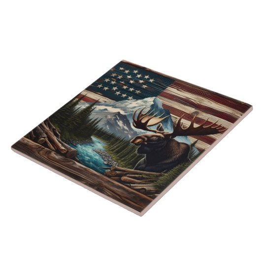 Elche mit Bergen und Flaggen Hintergrund Fliese (Seite)