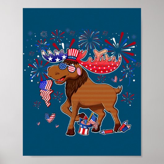 Elche mit Fireworks Sonnenbrille Hat Merica Funny Poster (Vorne)