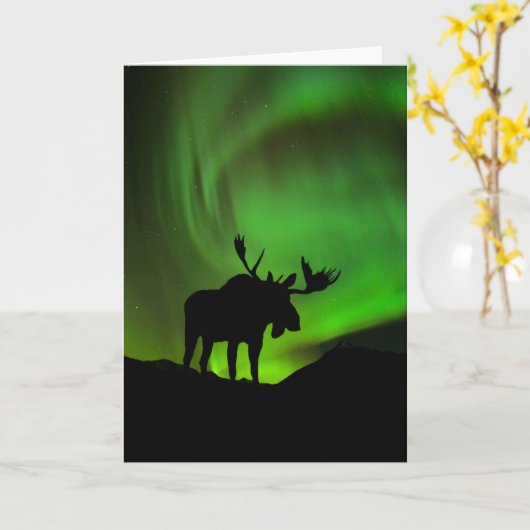 Elche mit grüner Aurora Borealis, Alaska Karte (Gelbe Blume)