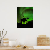 Elche mit grüner Aurora Borealis, Alaska Poster (Küche)