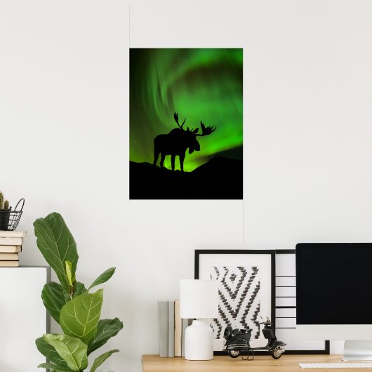 Elche mit grüner Aurora Borealis, Alaska Poster (Heimbüro)