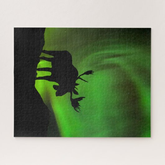 Elche mit grüner Aurora Borealis, Alaska Puzzle (Horizontal)