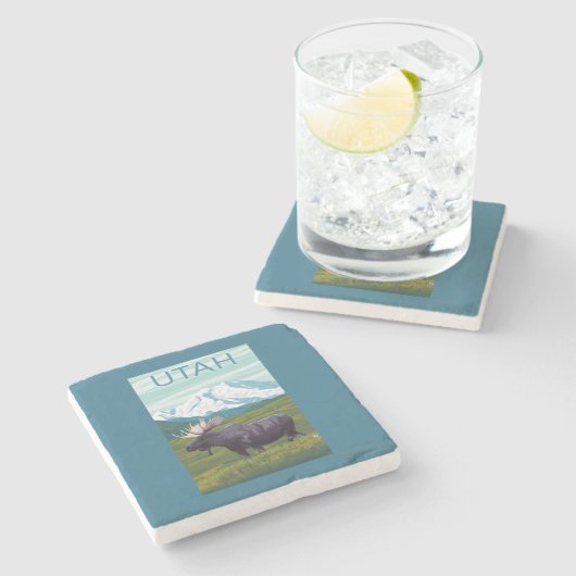 Elche mit MountainUtah Steinuntersetzer (Seitenansicht)