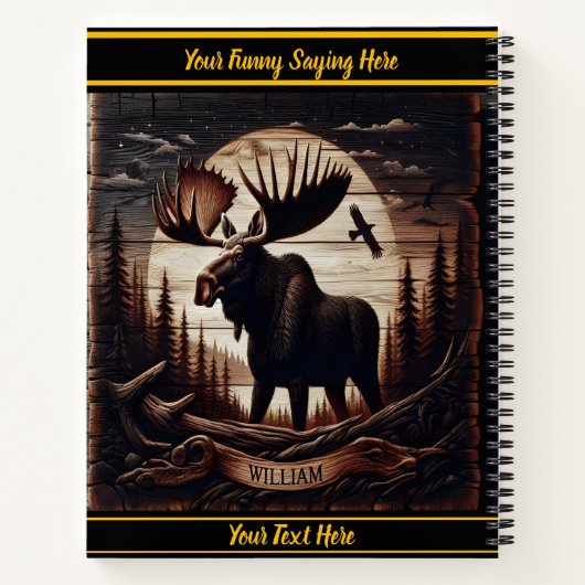 Elche Schnitzereien auf dunklem Holz in einem Wald Notizblock (Rückseite)