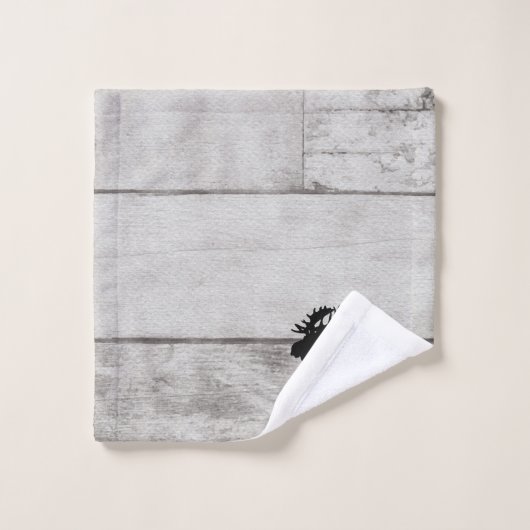 Elche Silhouette Graues Holzmuster Badetuch Set (Waschlappen)