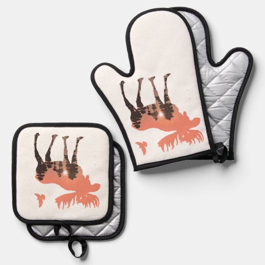 Elche Silhouette Ofenhandschuh & Topflappen-Set (Vorderseite/Rückseite)