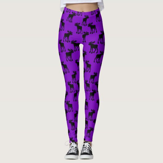 Elche Silhouetten auf Lila - Leggings (Vorderseite)