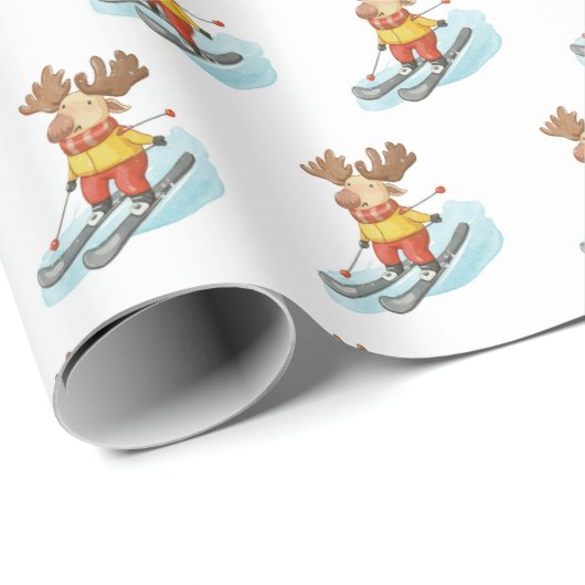 Elche Ski auf weißem Hintergrund Geschenkpapier (Rolleneckpunkt)