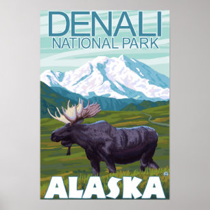 Elche Szene - Nationalpark Denali, Alaska Poster