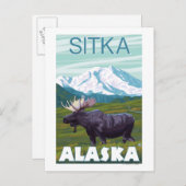 Elche Szene - Sitka, Alaska Postkarte (Vorne/Hinten)