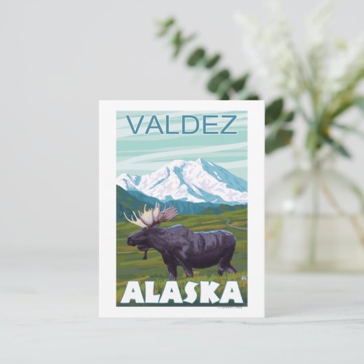 Elche Szene - Valdez, Alaska Postkarte (Stehend Vorderseite)