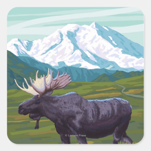 Elche Szene - Wrangell, Alaska Quadratischer Aufkleber (Vorderseite)