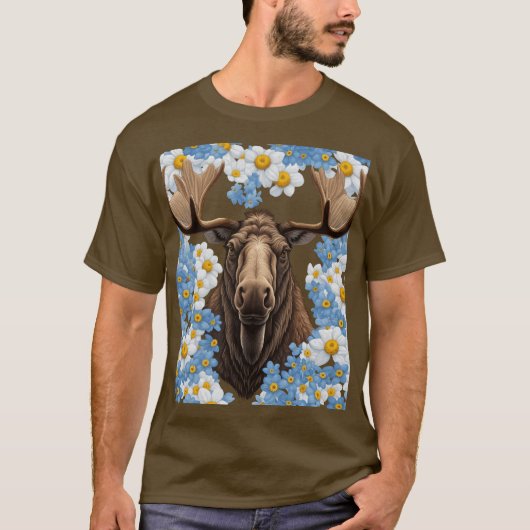 Elche und Alaska vergessen-Ich-nicht-Blume T-Shirt (Vorderseite)