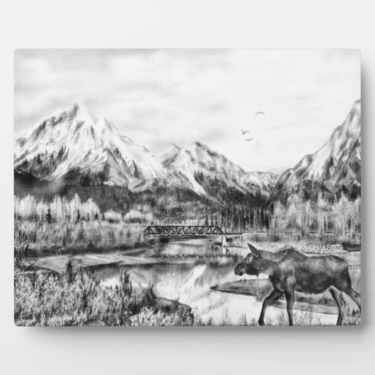Elche und Berge Plaque Fotoplatte (Vorderseite)