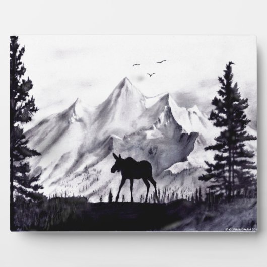 Elche und Berge Plaque Fotoplatte (Vorderseite)