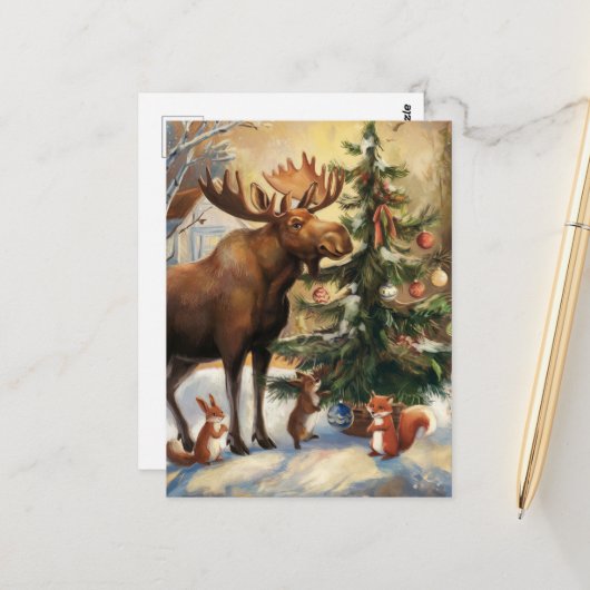 Elche und Eichhörnchen Weihnachten Postkarte (Vorderseite/Rückseite Beispiel)