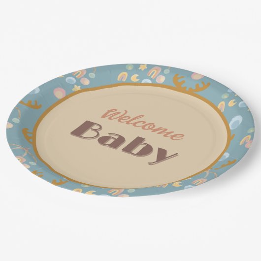 Elche und mobile 9" runde Babyduschpapier-Teller Pappteller (Schrägansicht)