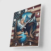 Elche vor Berg und amerikanischer Flagge Quadratische Wanduhr (Winkel)