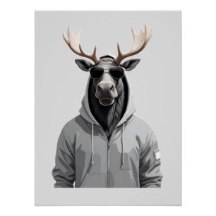 Elche Wearing Hoodie Funny Coole Tierart Poster