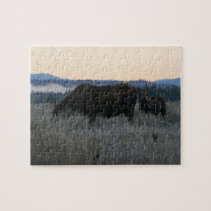 Elche weiden bei Sonnenaufgang am Grand Teton Puzzle