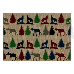 Elche Wolf Pine Tree Rustikaler Burlap Print Outdo