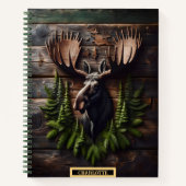 Elchenkopf auf rustikale Holzwand in der Natur mon Notizblock (Vorderseite)