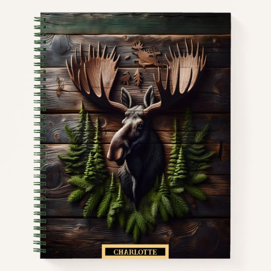 Elchenkopf auf rustikale Holzwand in der Natur mon Notizblock (Vorderseite)