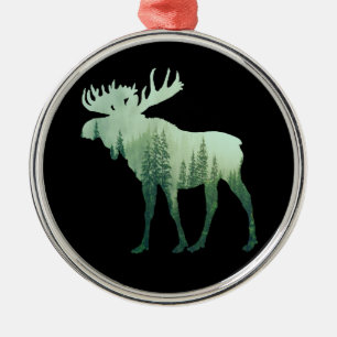 Elchhirsch und Waldnatur Ornament Aus Metall