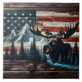 Elchköpfe gegen amerikanische Flagge und Berge Fliese (Vorderseite)