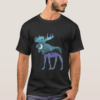 Elchnacht Himmel Mond Sterne T-Shirt