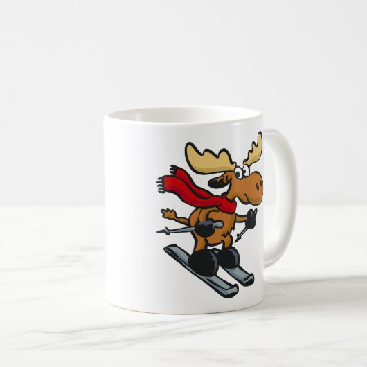 Elchskier-Cartoon| Hintergrundfarbe Kaffeetasse (VorderseiteRechts)