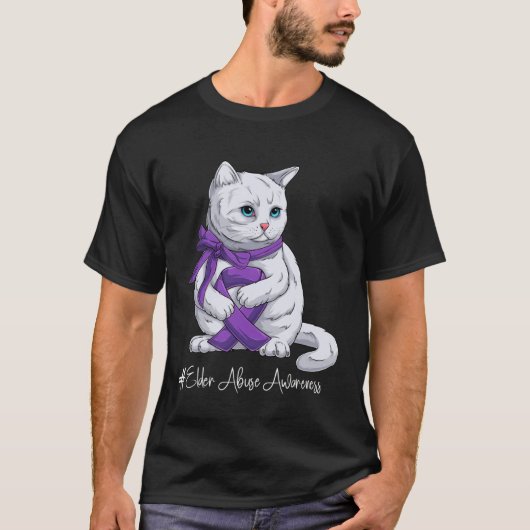 Elder Abuse Awareness Month Purple Ribbon Cat T-Shirt (Vorderseite)