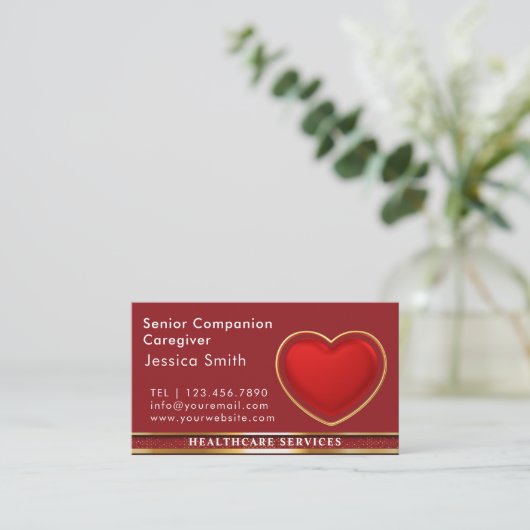 Elder Caregiver Modern Red Heart Medical Visitenkarte (Stehend Vorderseite)