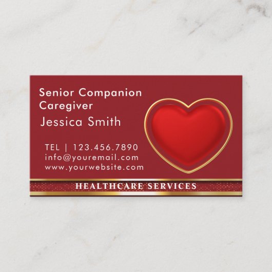 Elder Caregiver Modern Red Heart Medical Visitenkarte (Vorderseite)