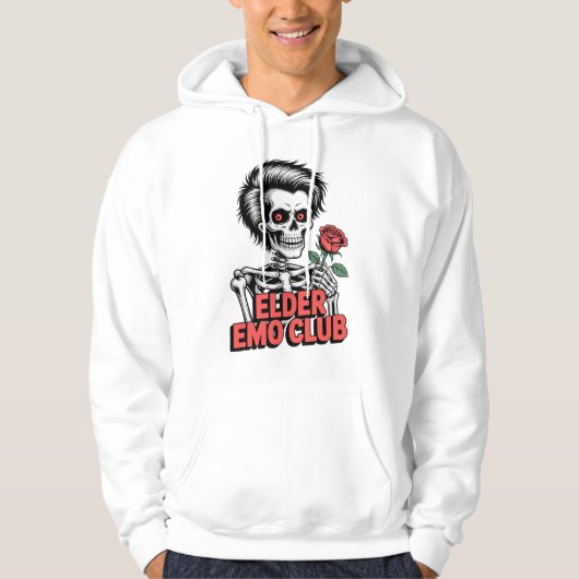 Elder Emo Club Skeleton Holding Rose Design Hoodie (Vorderseite)