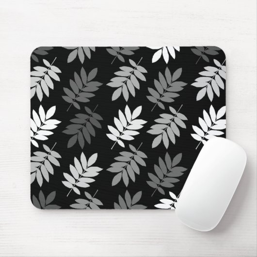 Elder Leaf Big Pattern Black White Grey Mousepad (Mit Mouse)