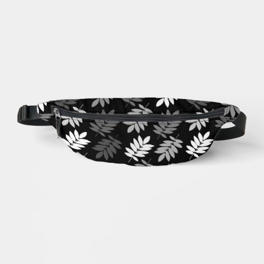 Elder Leaf Großes Muster Schwarz Weiß Grau Bauchtasche (Vorderseite)