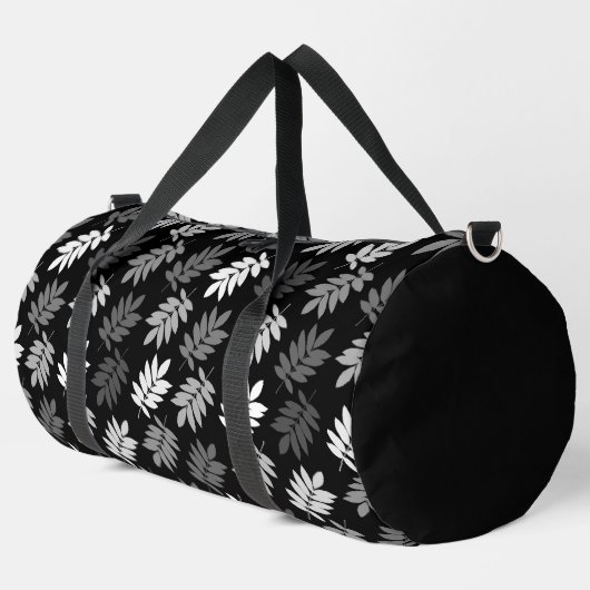 Elder Leaf Muster Schwarz Weiß Grau Duffle Bag (Linke Ecke)
