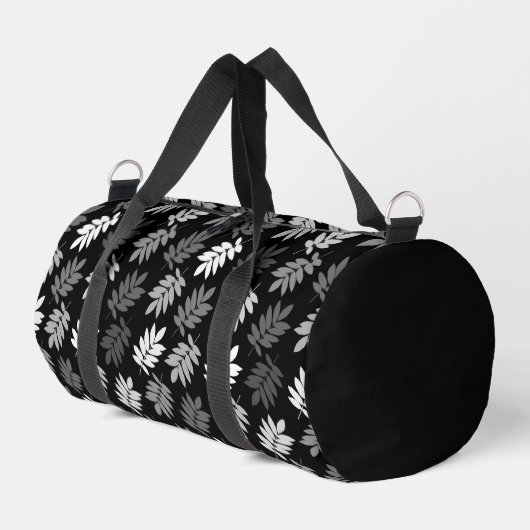 Elder Leaf Muster Schwarz Weiß Grau Duffle Bag (Linke Seite)