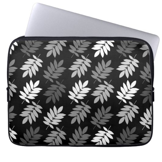 Elder Leaf Muster Schwarz Weiß Grau Laptopschutzhülle (Vorderseite)